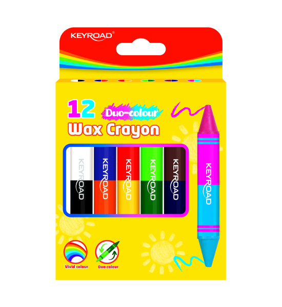 Crayones de Cera, Doble Punta, Jumbo XL, 14 mm x 100 mm, Caja x 6 Unds x 2 Colores = 12 Colores.